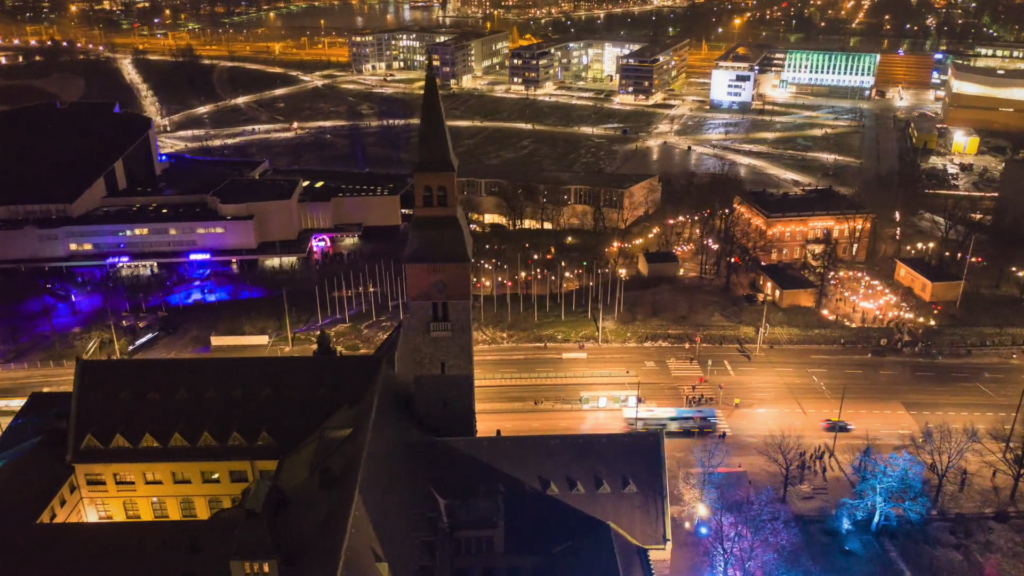 Kansallismuseon juhlavalaisu Lux Helsingin valohaasteessa