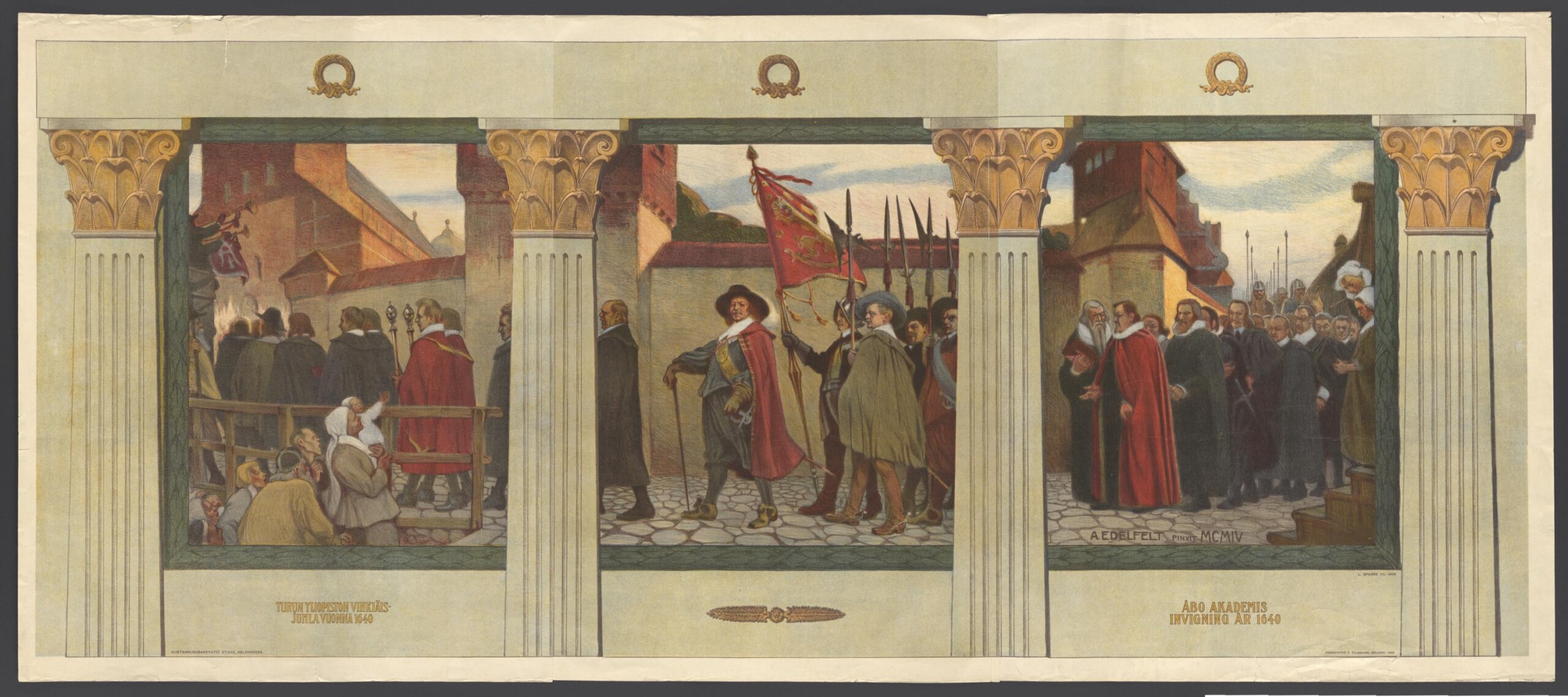 Turun akatemian vihkiäisjuhla 1640. Alkuperäisen kuvan tekijä Albert Edelfelt, 1908. Teoksesta otettu kuva: Matti Kilponen, Museovirasto.